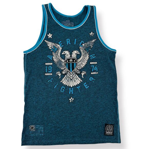 American Fighter Eagle Front Back Print Tank Top Mens Size Medium Blue - Picture 1 of 7